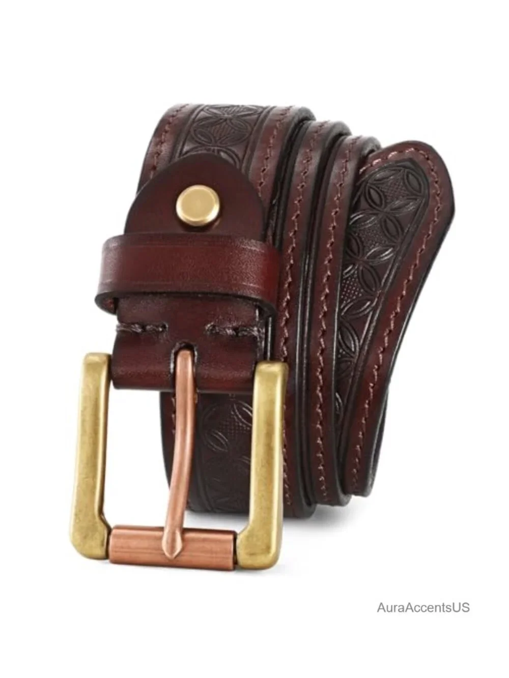 Italian Full Grain Leather Belt with Metal Buckle, Adjustable 7 Holes